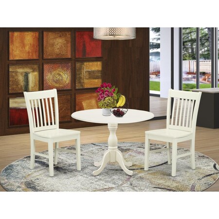 East West Furniture 3 Piece Dublin Dining Table Set - Linen White DMNF3-LWH-W